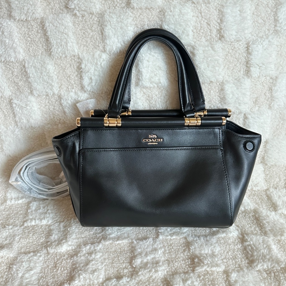 NWT! RARE! 31918 Coach x Selena Gomez Women's Bag Black Leather Grace 20 Satchel - Picture 2 of 11